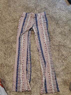 Striped Boho Print Flared Pants - Navy & Cream